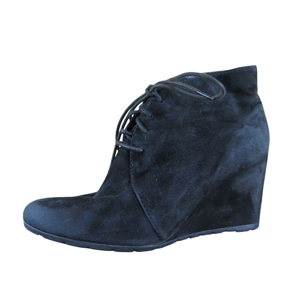 Clarks Artisan Black Suede Leather Lace Up Wedge Ankle Booties Boots Women's 7M